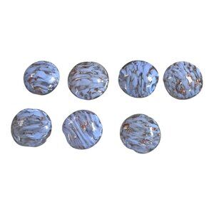 Handcrafted Lampwork Glass Beads - Set Of 7 - Blue & Copper Swirls Flat Discs